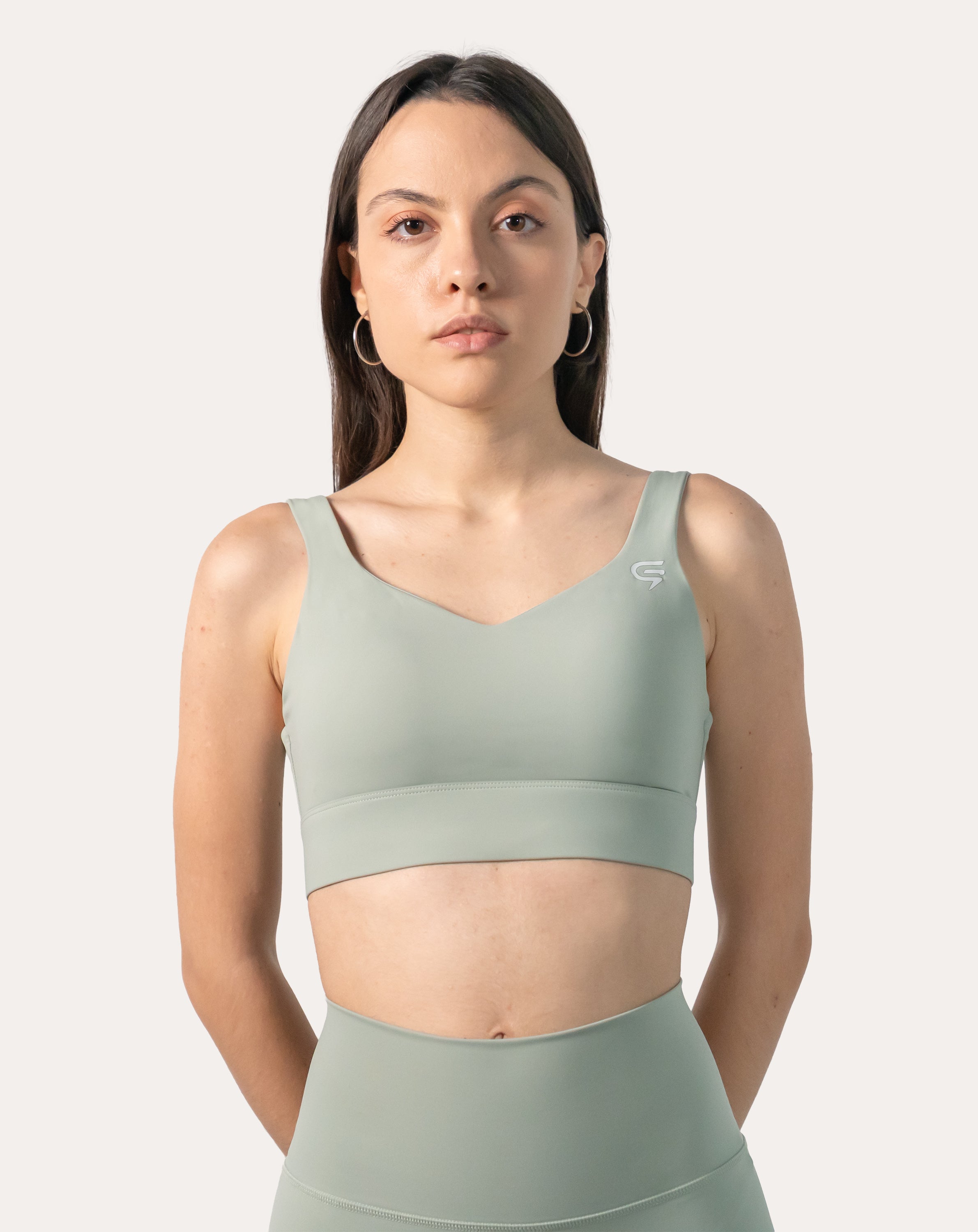 V Neck Sports Bra | Hook-Back High Support Sage
