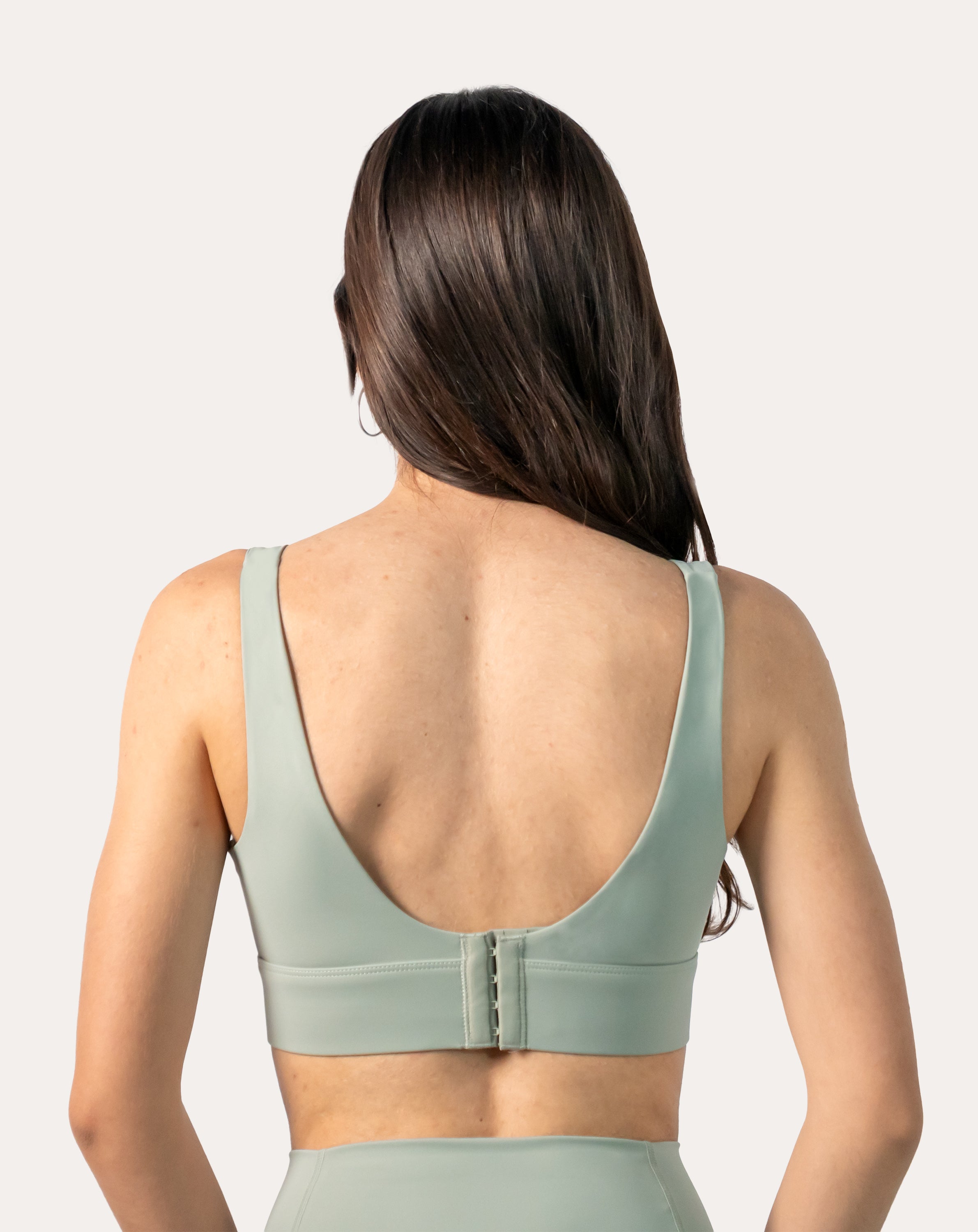 V Neck Sports Bra | Hook-Back High Support Sage