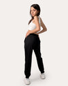 Back right three-quarter view of black joggers for women with tapered fit and cuffed ankle