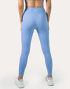 Blue gym set leggings back detail showing high-waist sculpting and smooth seams
