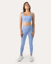 Blue gym set, full front view with supportive bra and high-waist leggings