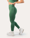 Green leggings with scallop high-waist; back right three quarter view