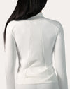 Arctic white gym jacket for women, close-up of ribbed back panel for breathability