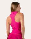 Back view of hot pink gym tank top highlighting open racerback