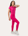Hot pink running leggings with pockets; right three quarter front stance