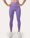 Lilac Pilates leggings; waist-to-ankle close-up showing the supportive high-waist