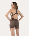 Mocha brown women’s sportswear jumpsuit; back right three quarter view