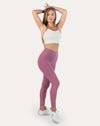 Pink leggings with pockets; front waist-to-ankle close-up, squat-proof coverage