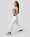 White gym leggings with high waist; right three quarter view