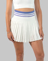 Women’s tennis skirt set, close-up of lilac striped high-rise waistband