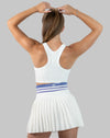 Women’s tennis skirt set, back view with racerback top