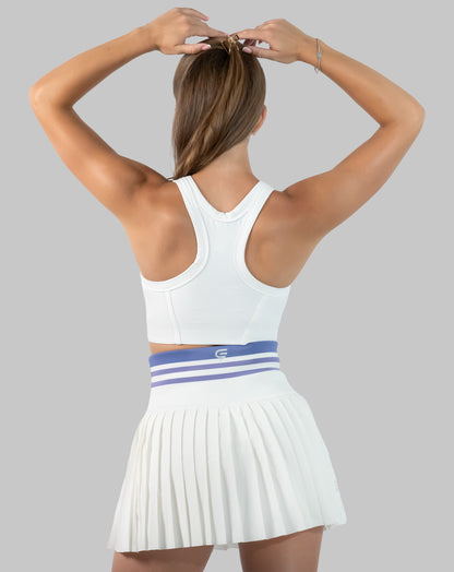 Women’s tennis skirt set, back view with racerback top
